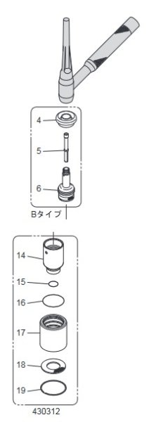 PWT ウルトラシールドノズル 高機能ガスシールドノズル 標準タイプ 430312型 トーチタイプ B(標準) アッセンブリ