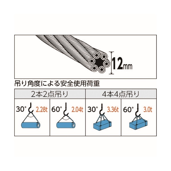 TRUSCO ワイヤーロープスリング Aタイプ アルミロック 12mmX2.5m TWAL